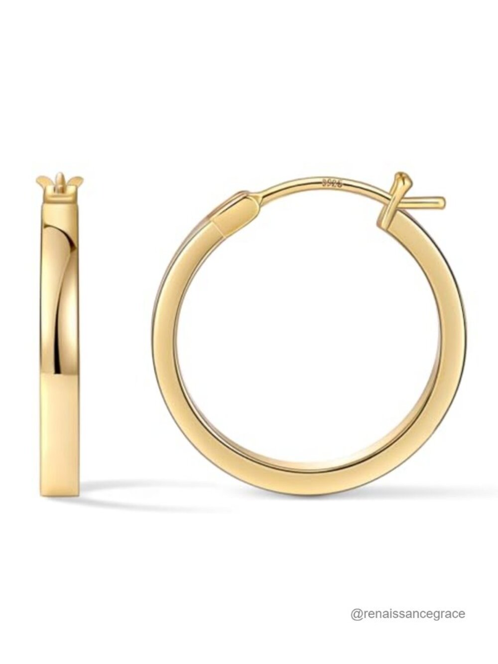 14K Gold Plated Flat Hoop Earrings Lightweight Hypoallergenic